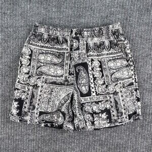 Vintage J Crew Shorts Men Small Black White Cotton Paisley Oarsman Drawstring